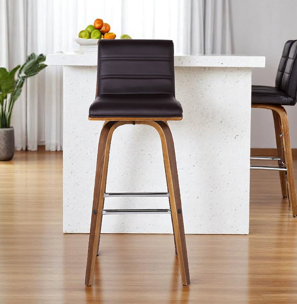 26" Brown Solid Wood Swivel Low Back Counter Height Bar Chair-0