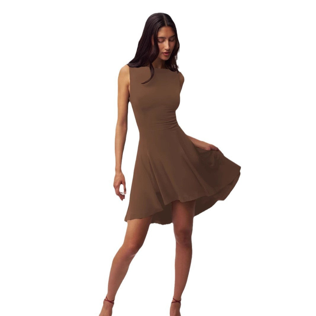 Sleeveless Sexy Hot Girl Off-neck Dress Waist Slimming Back