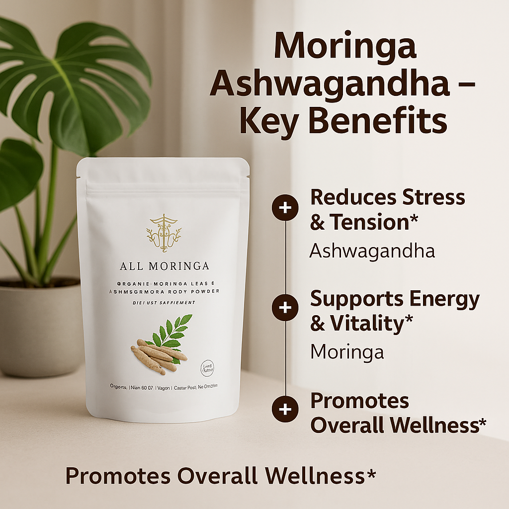 Organic Moringa & Ashwagandha Powder – Adaptogenic Superfood for Stress & Energy 4oz USDA Organic, Non-GMO-2