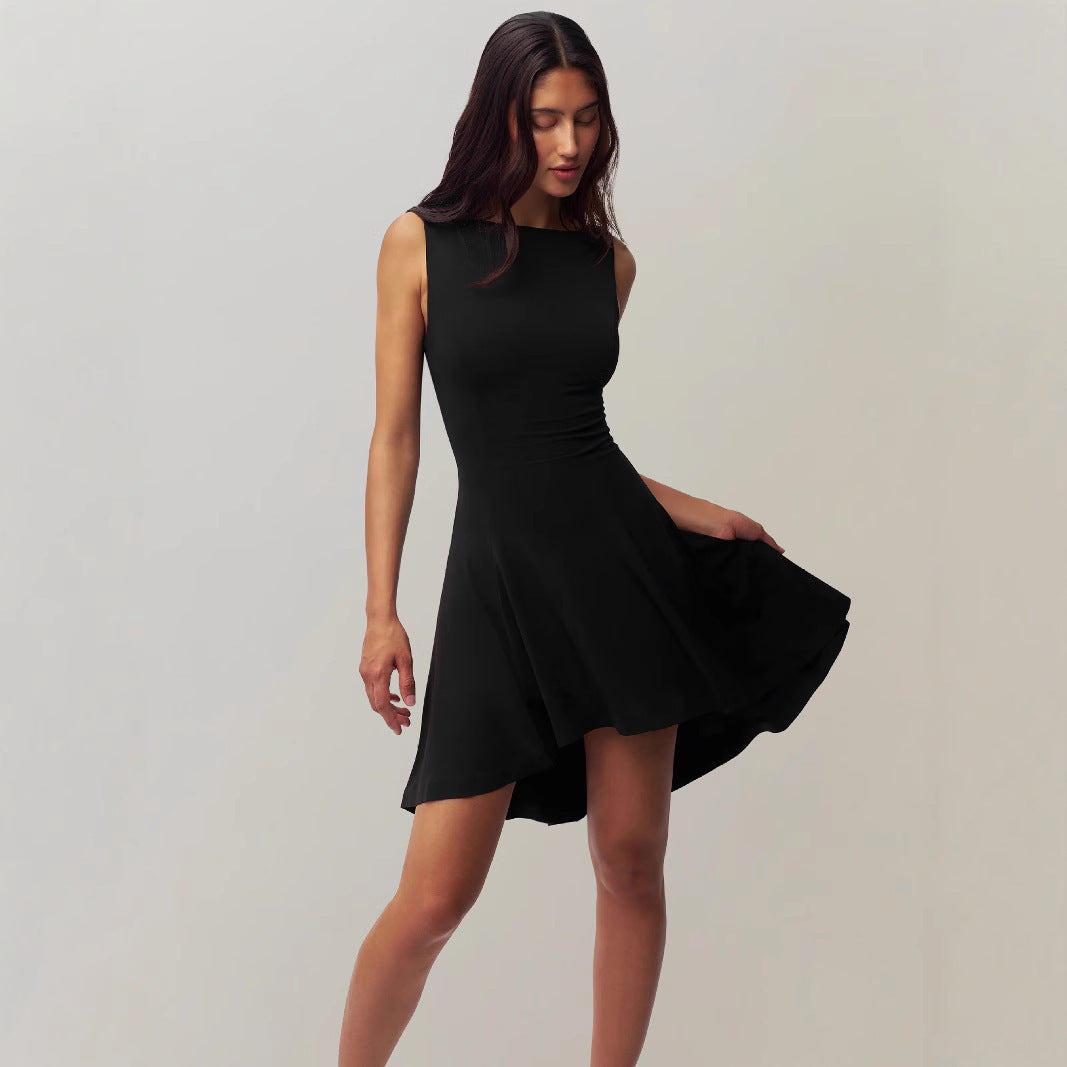 Sleeveless Sexy Hot Girl Off-neck Dress Waist Slimming Back