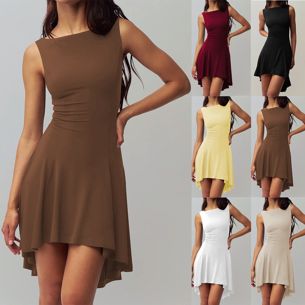 Sleeveless Sexy Hot Girl Off-neck Dress Waist Slimming Back